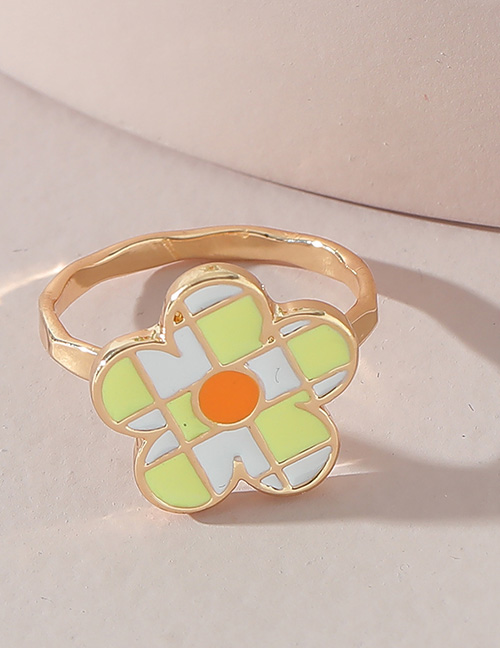 Fashion Yellow Alloy Check Flower Ring