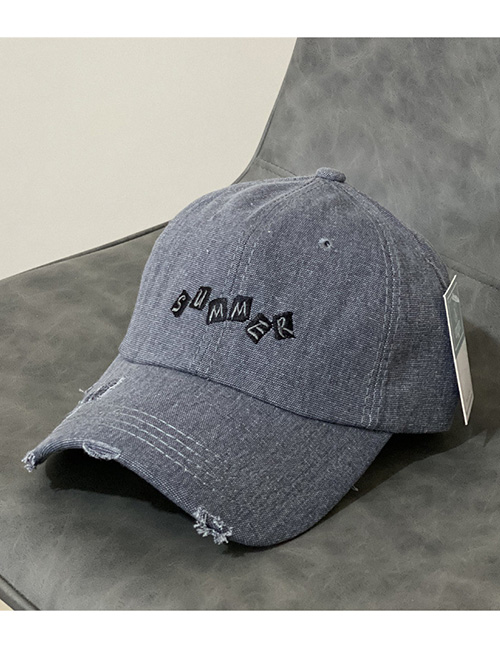Fashion Grey Blue Letter Embroidered Soft Top Baseball Cap