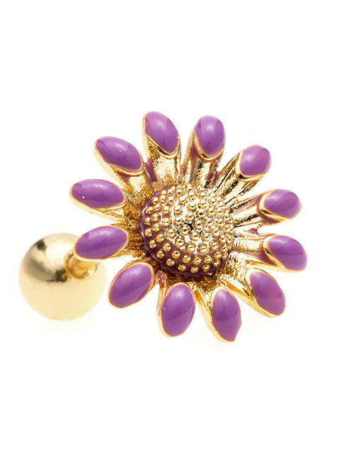 Fashion Purple Copper Drop Oil Sunflower Lock Ball Pierced Earrings