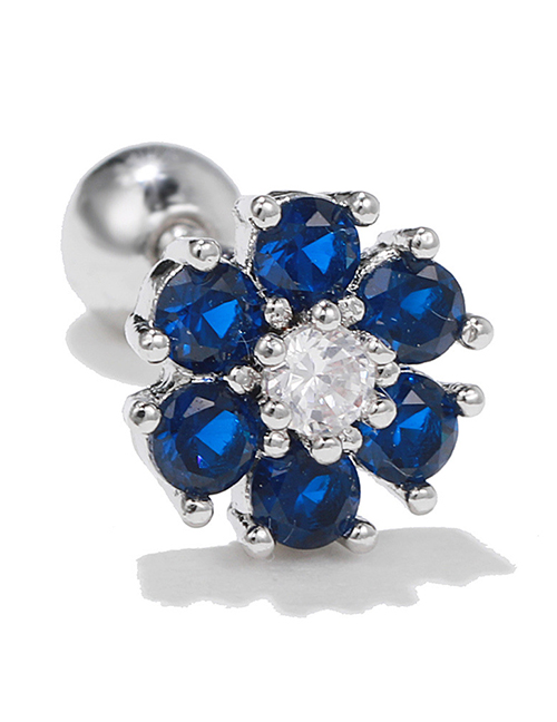 Fashion Blue White K Copper And Diamond Flower Pierced Earrings