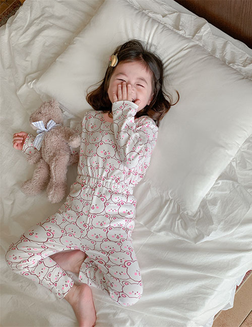 Fashion Pink Bear Cotton Printed Long Sleeve Pajama Set