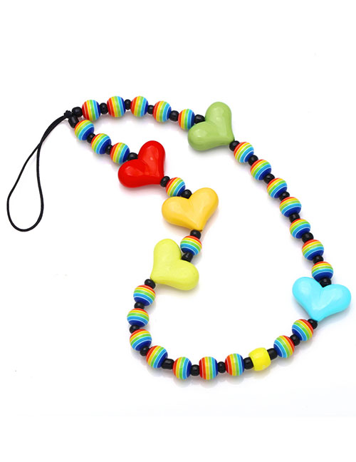 Fashion Color Resin Striped Beads Beaded Acrylic Love Phone Strap