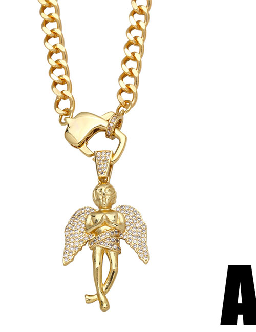 Fashion A Copper Inlaid Zirconium Angel Necklace