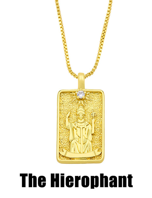 Fashion The Hierophant Copper And Diamond Square Tarot Necklace