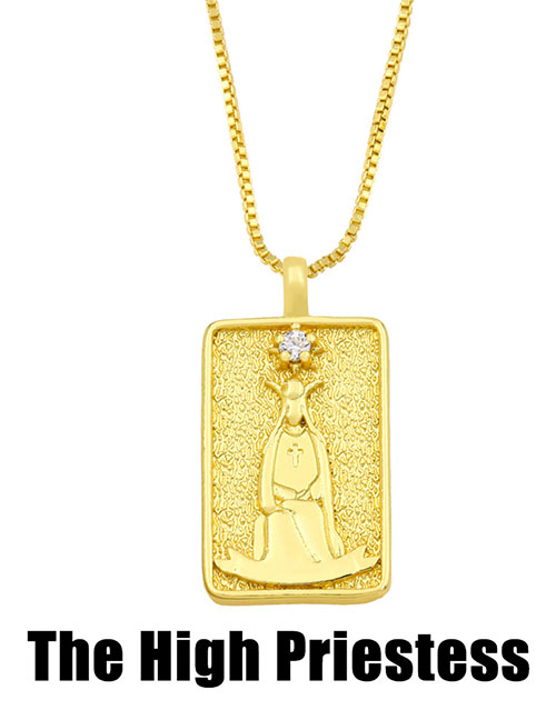 Fashion The High Priestess Copper And Diamond Square Tarot Necklace