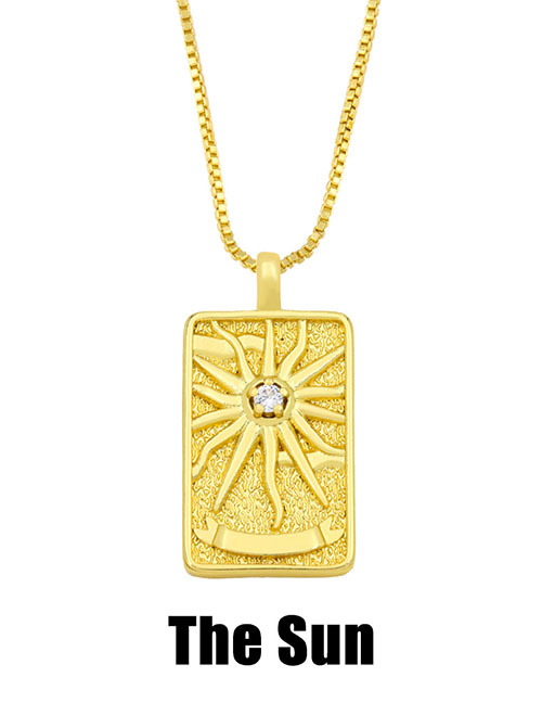 Fashion The Sun Copper And Diamond Square Tarot Necklace