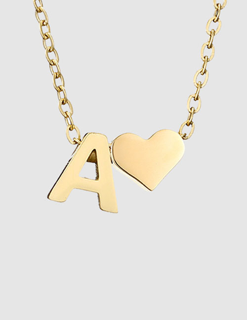 Fashion A-14k Gold Color Stainless Steel 26 Letter Love Necklace