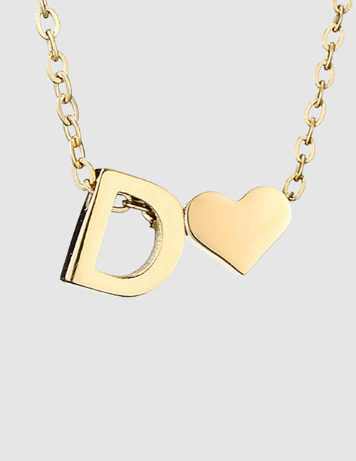 Fashion D-14k Gold Color Stainless Steel 26 Letter Love Necklace