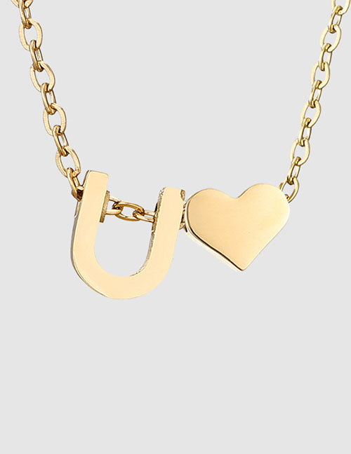 Fashion U-14k Gold Color Stainless Steel 26 Letter Love Necklace