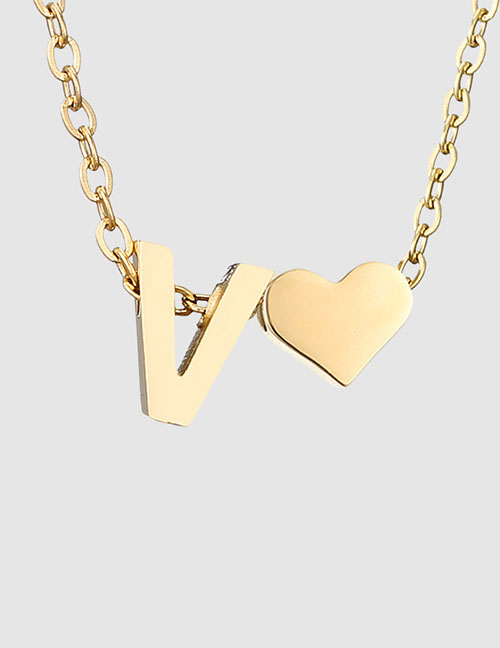 Fashion V-14k Gold Color Stainless Steel 26 Letter Love Necklace