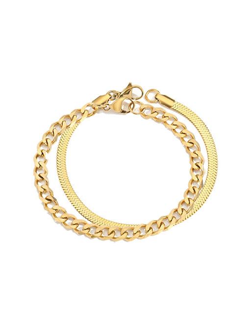 Fashion 14k Gold Color Stainless Steel Snake Bone Chain Bracelet Set
