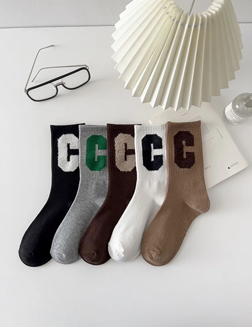 Fashion Picture 5 Pairs Letter Embroidered Knit Socks Set
