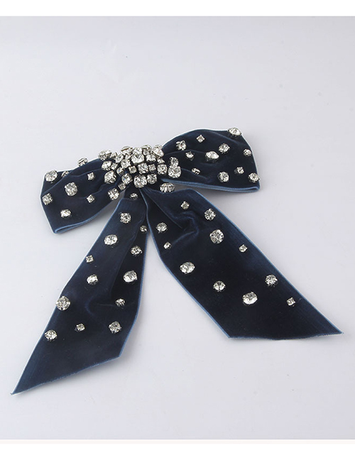 Fashion Navy Blue Geometric Pearl Bow Hairpin