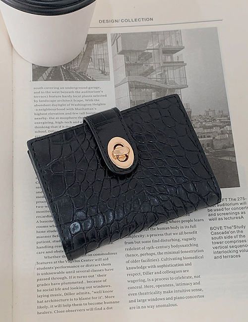Fashion Black Headline Embossed Lacquered Card Holder