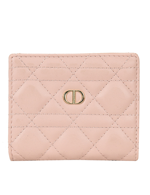 Fashion Pink Pu Embroidered Thread Two-fold Wallet