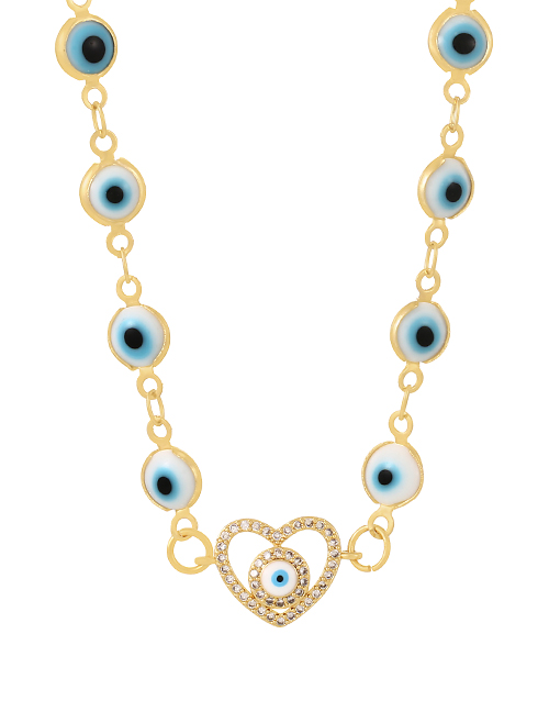 Fashion Golden-2 Copper Inlaid Zirconium Drop Oil Eye Love Necklace