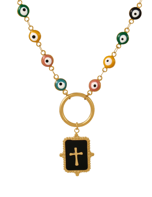 Fashion Color-2 Titanium Steel Dripping Eyes Cross Necklace