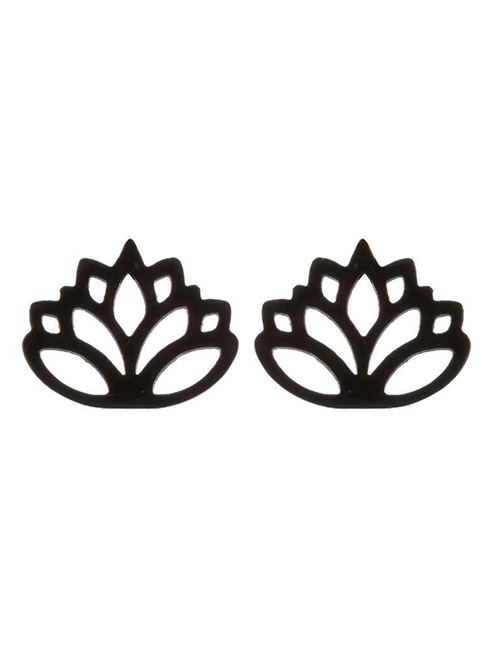 Fashion 306 Black Titanium Steel Geometric Lotus Earrings