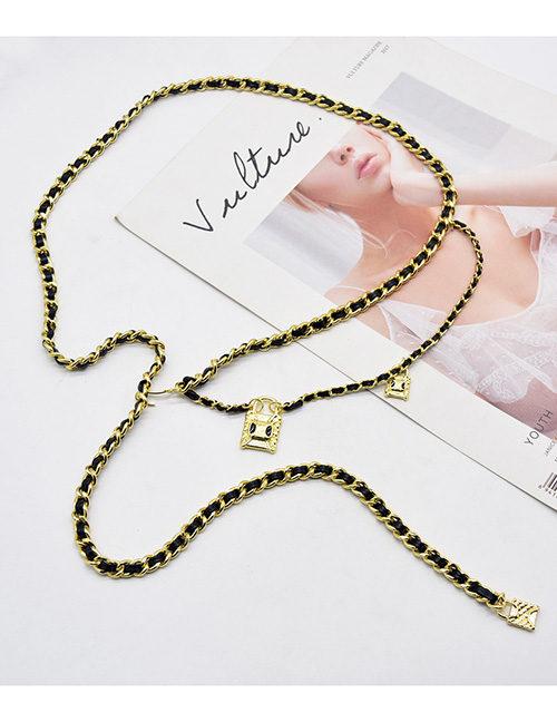Fashion Gold Color Metal Leather Chain Stitching Waist Chain