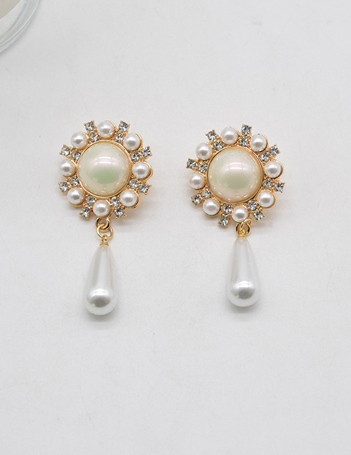 Fashion Gold Color Alloy Diamond Pearl Stud Earrings