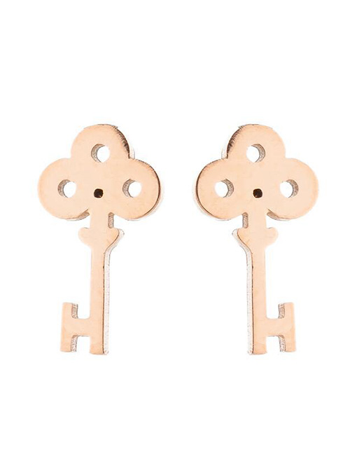 Fashion 323 Rose Gold Stainless Steel Key Earrings