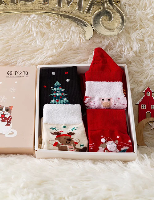 Fashion Beige Box Cotton Christmas Socks Set