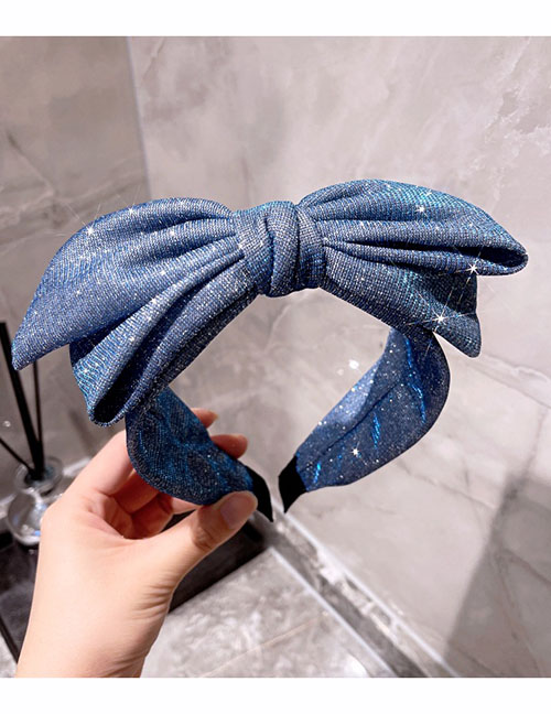 Fashion Han Blue Flash Diamond Bow Wide Brim Headband