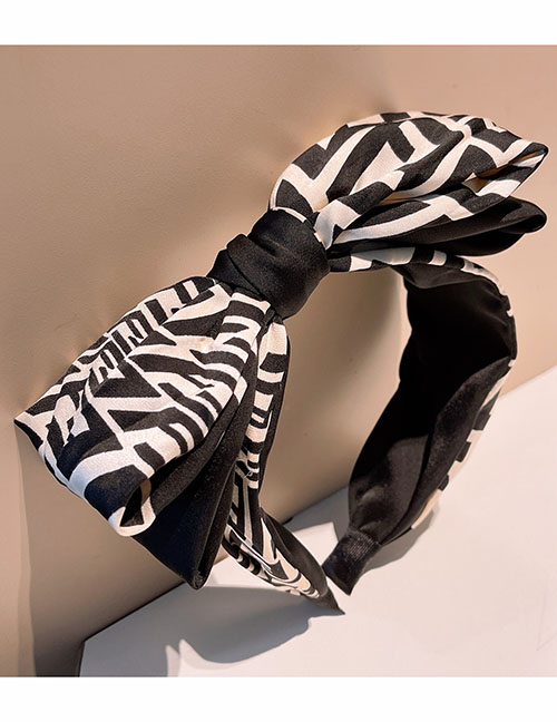 Fashion Black Fabric Printed Bow Wide-brimmed Headband