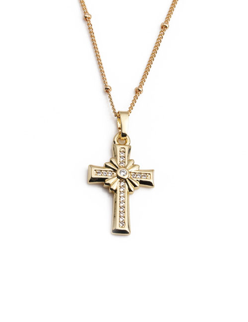 Fashion 01084cx 40+5cm Bead Chain Copper Inlaid Zirconium Cross Necklace