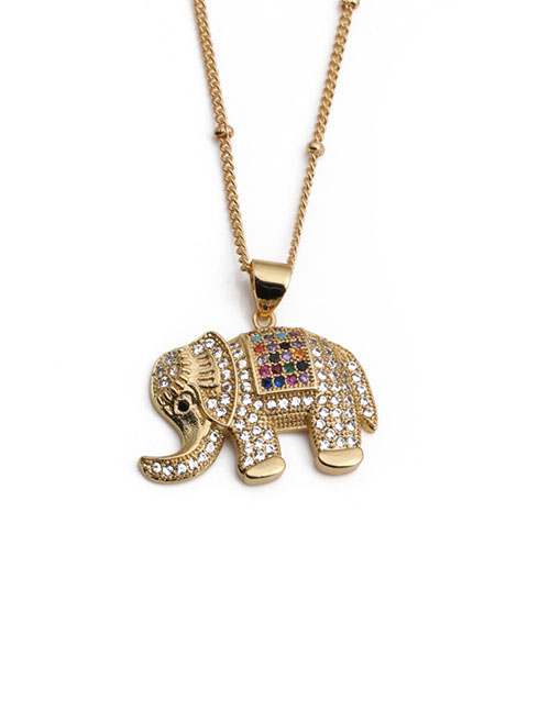 Fashion 01074cx 40+5cm Bead Chain Copper Inlaid Zirconium Elephant Necklace