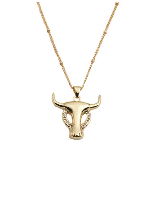 Fashion 01055gz 40+5cm Bead Chain Gold-plated Copper And Zirconium Bull Head Necklace