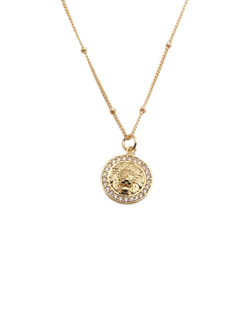 Fashion 01041gz 40+5cm Bead Chain Copper Inlaid Zirconium Oil Dripping Lion Head Necklace