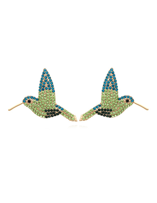 Fashion Color Mixing Alloy Diamond Bird Stud Earrings