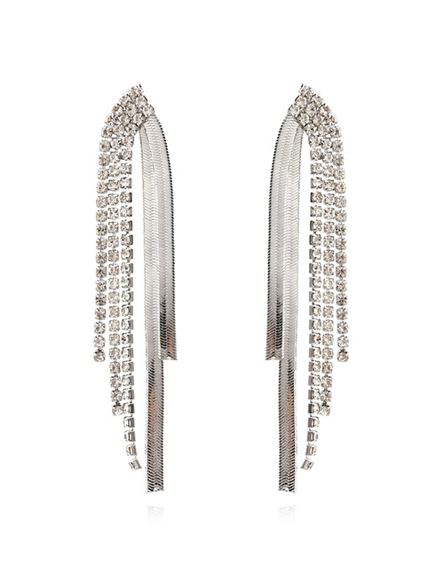 Fashion White K Copper And Diamond Geometric Claw Chain Tassel Earrings