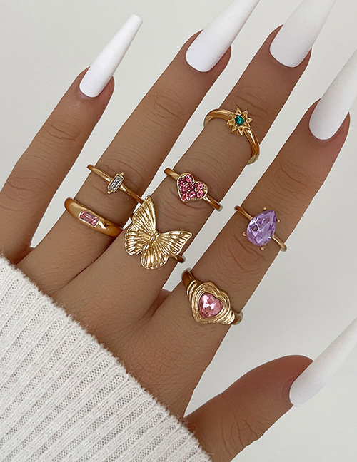 Fashion 8# Alloy Diamond Peach Heart Eye Tai Chi Love Geometry Ring Set