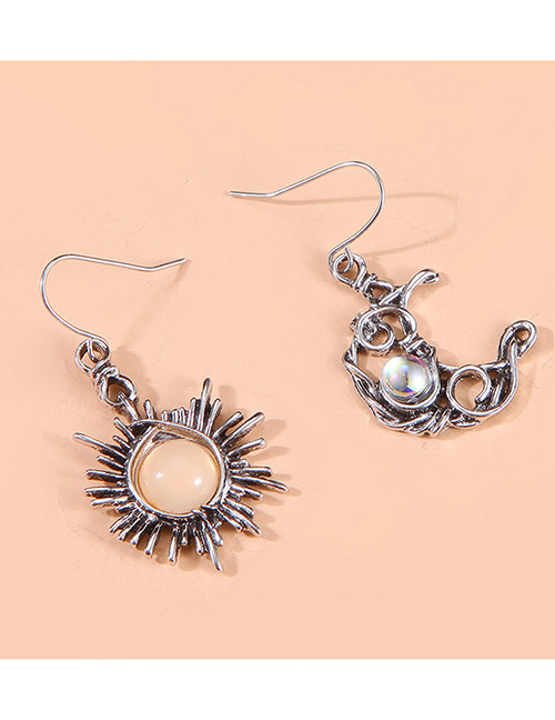 Fashion Silver Color Alloy Sun Moon Asymmetrical Earrings