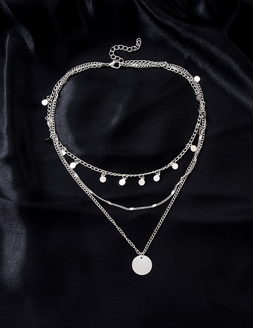 Fashion Silver Color Alloy Disc Tassel Multilayer Necklace