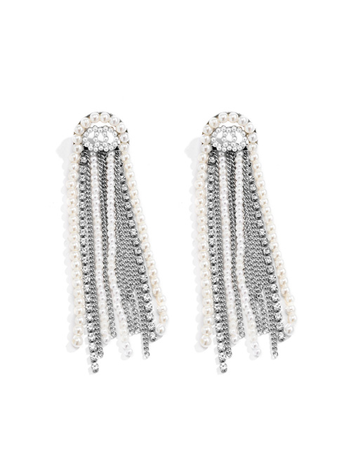 Fashion White K Alloy Diamond Claw Chain Tassel Earrings