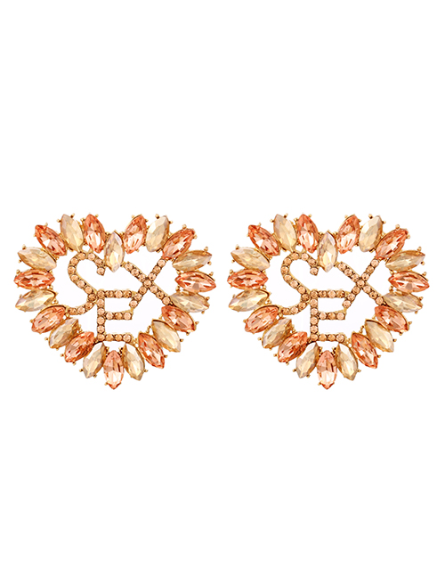 Fashion Color Alloy Diamond Love Letter Stud Earrings