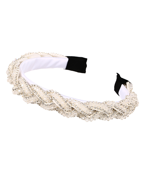 Fashion White Fabric Diamond-studded Twist Beaded Headband