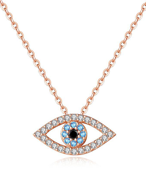 Fashion Rose Gold Color Metal Diamond Eye Necklace