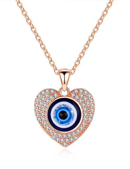 Fashion Rose Gold Color Metal Diamond Love Eye Necklace