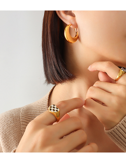 Fashion A Pair Of R231-3cm Gold Coloren Earrings Titanium Steel U-shaped Ear Ring