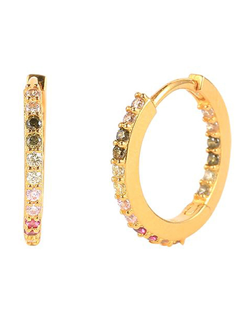 Fashion Gold Metal Round Earrings With Colored Diamonds