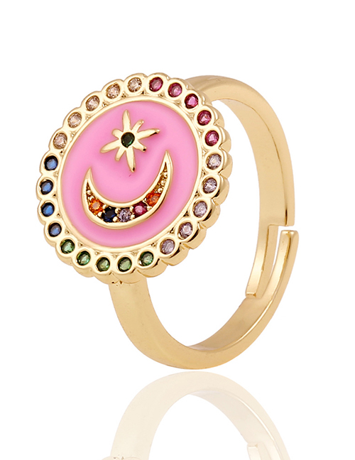 Fashion Pink Copper Drop Oil Star And Moon Ring