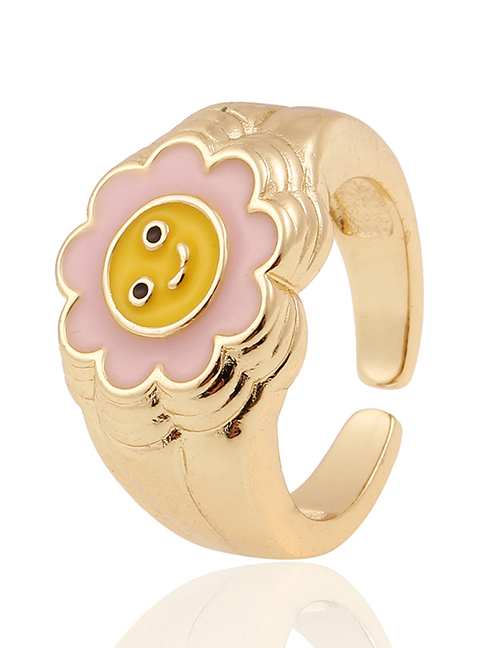 Fashion Pink Copper Drip Oil Smiley Flower Ring