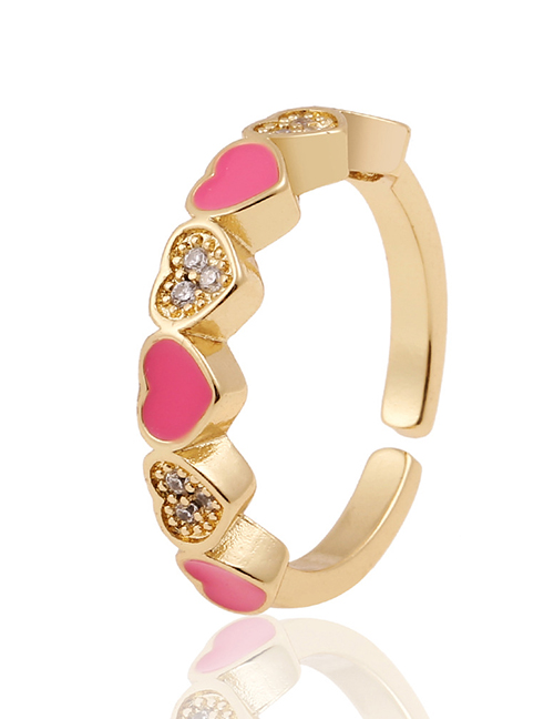 Fashion Pink Gold-plated Copper And Diamonds Drop Oil Love Heart Open Ring
