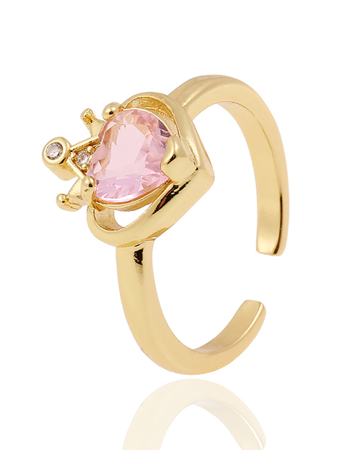 Fashion Pink Copper Inlaid Zirconium Crown Love Ring