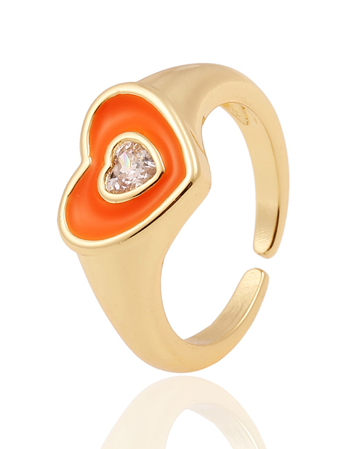 Fashion Orange Bronze Diamond Drop Oil Love Heart Ring
