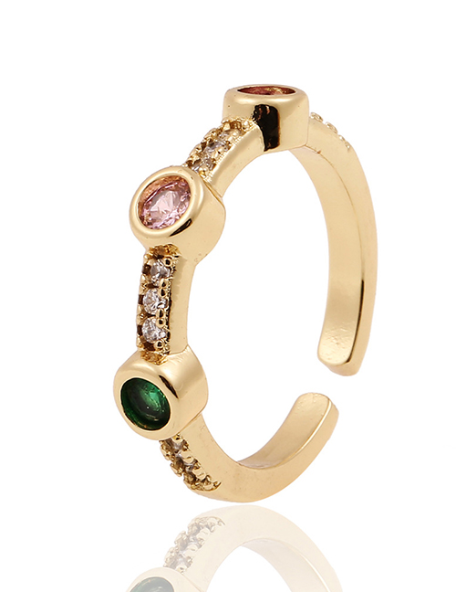 Fashion Color Copper Inlaid Zirconium Geometric Open Ring